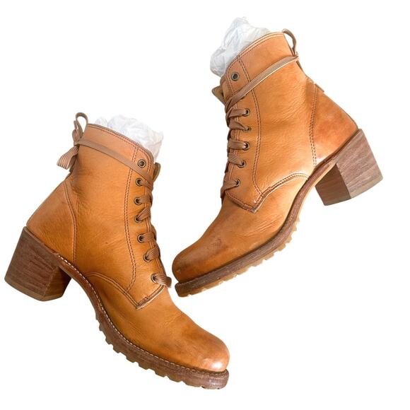 Frye Vintage Sabrina Sunrise Orange Leather Lace Up Ankle Boot Size 9 - Picture 13 of 14